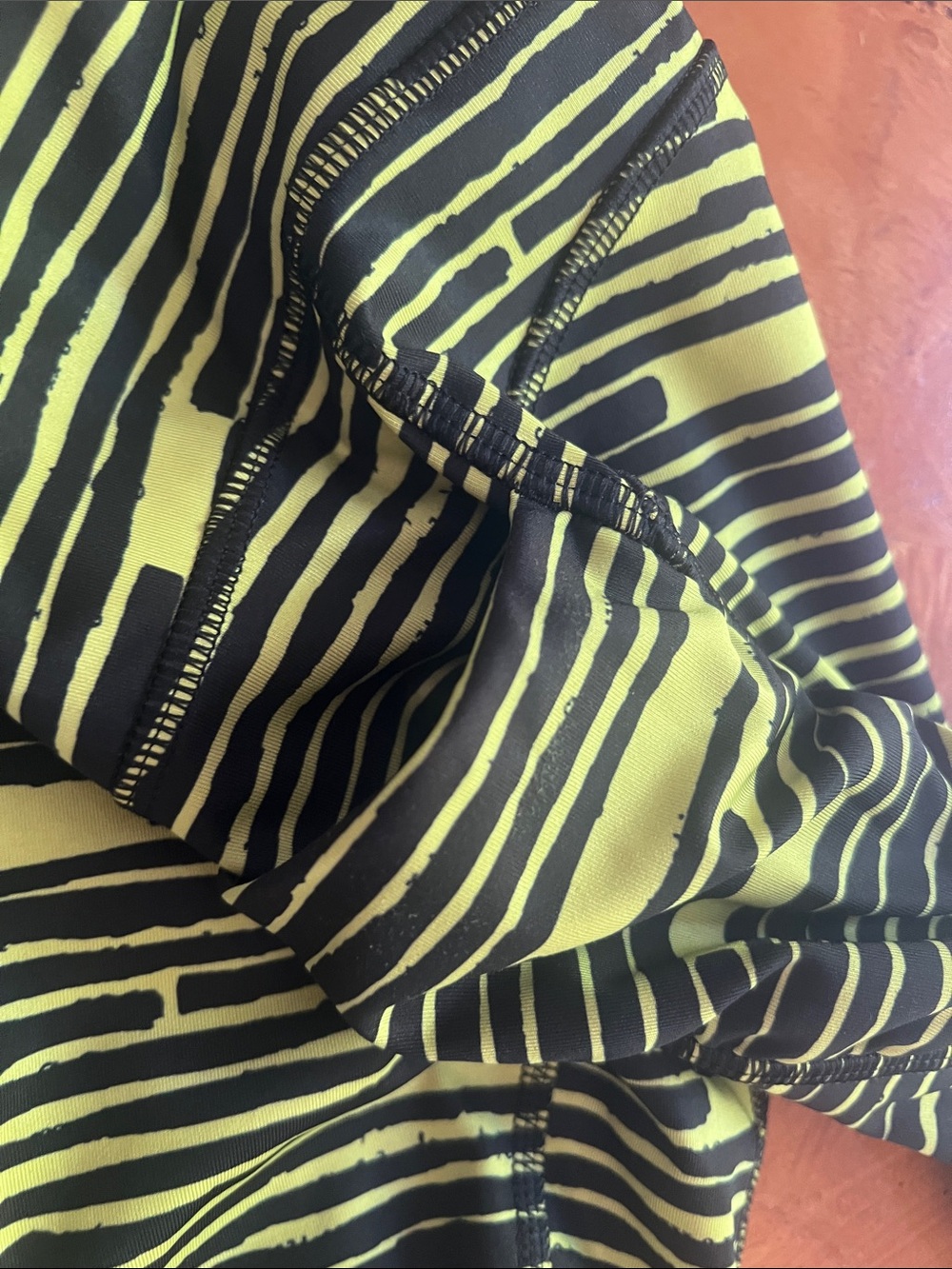 lululemon athletica Neon Green and Black Striped Bike Shorts - Picture 3 of 3